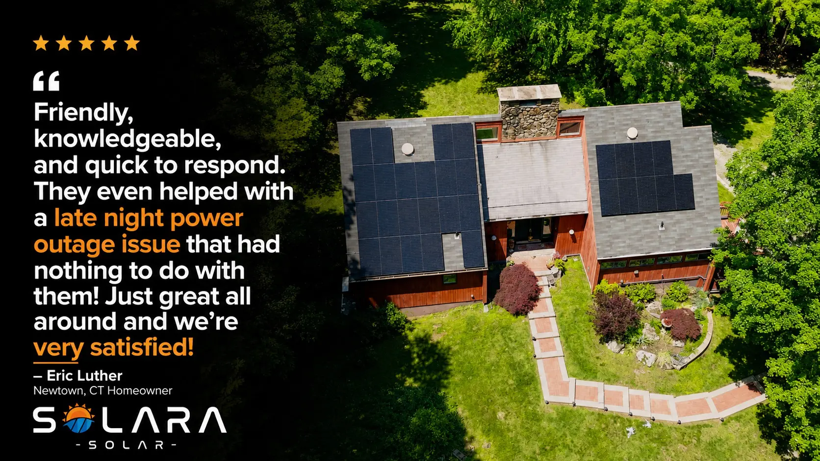 Five star Newtown Connecticut customer review for Solara Solar