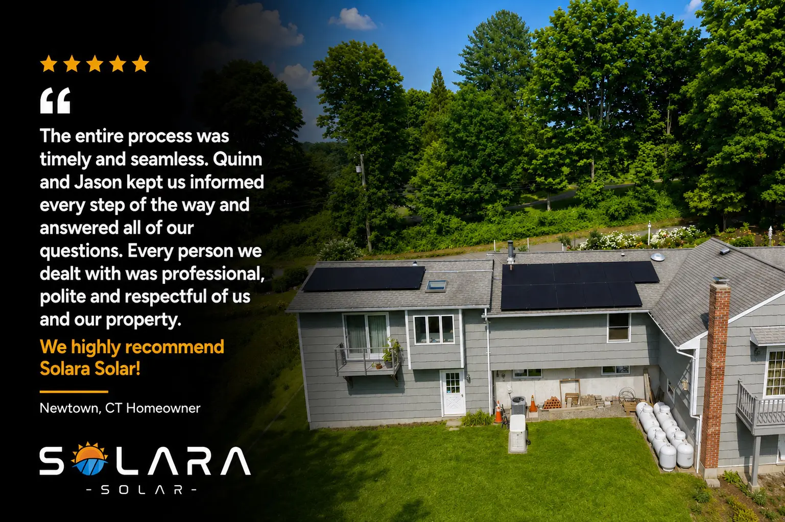 Five star Newtown Connecticut homeowner review for Solara Solar